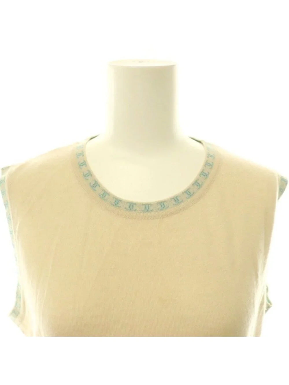 Chanel Summer Knit Sleeveless Cashmere CC Logo Bicolor 42 Beige BB Sweater